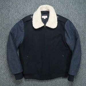 Wallace & Barnes Jacket Mens Small Wool Bomber Zip Quilt Lined Faux Fur J Crew